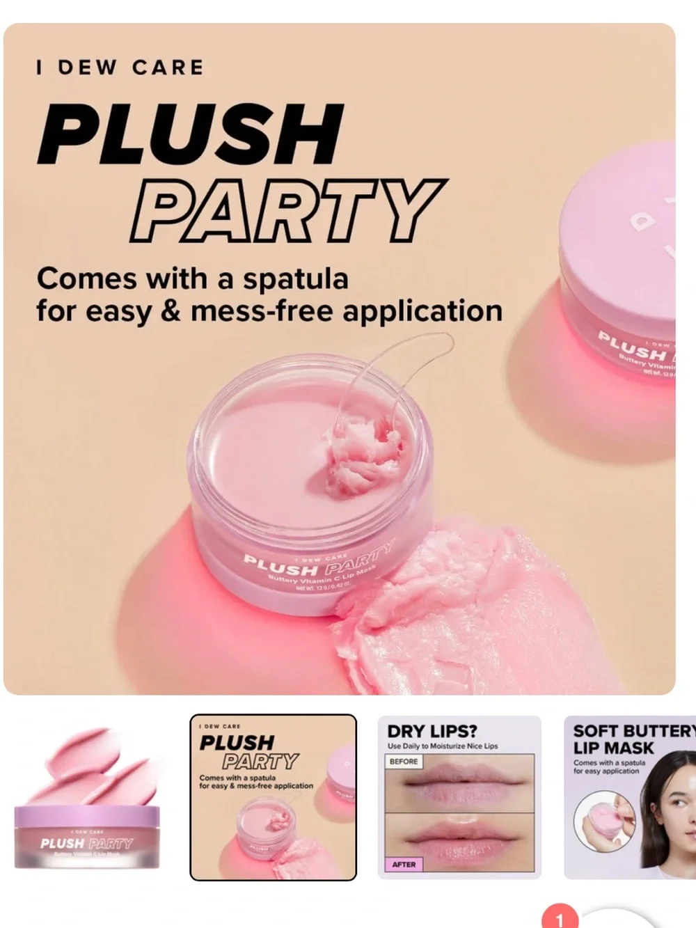 I Dew Care Plush Party Buttery Vitamin C Lip Mask — Pink